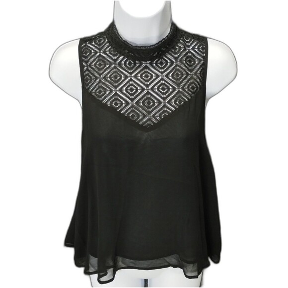 GUESS Top Women's S Black Chiffon Lace Cute Goth Victorian Dark Twee Neutral - Picture 1 of 12